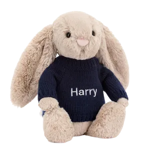 Bashful Beige Bunny with Personalised Navy Jumper