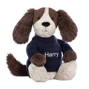 Bashful Fudge Puppy with Personalised Navy Jumper