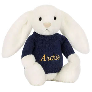 Bashful Luxe Bunny Luna with Personalised Navy Jumper