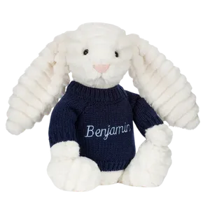Bashful Luxe Bunny Nimbus with Personalised Navy Jumper