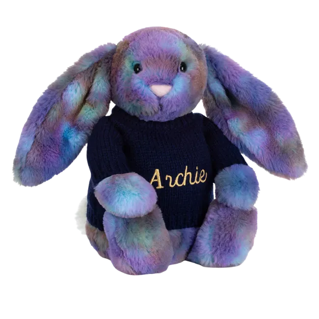 Zodihop Luxe Bunny with Personalised Navy Jumper