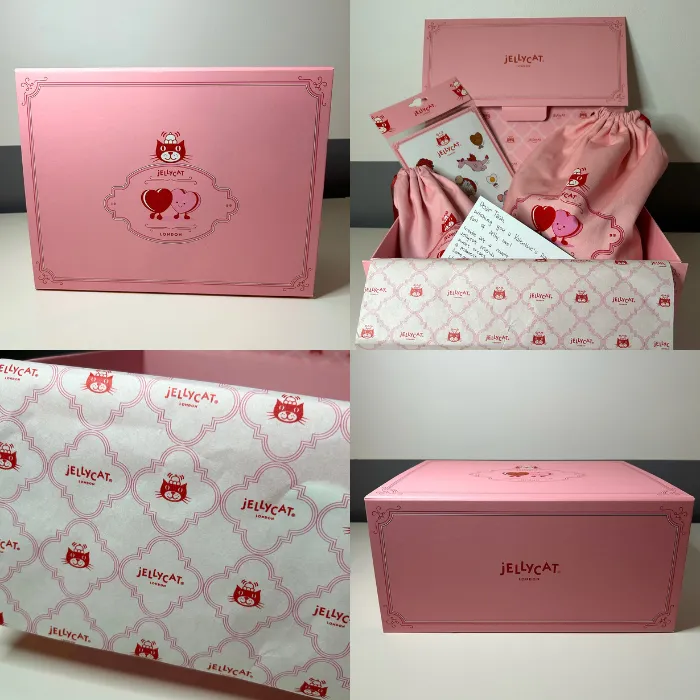 Four Close up photos of the Pink PR Jellycay Box