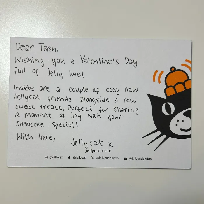 Handwritten note from Jellycat